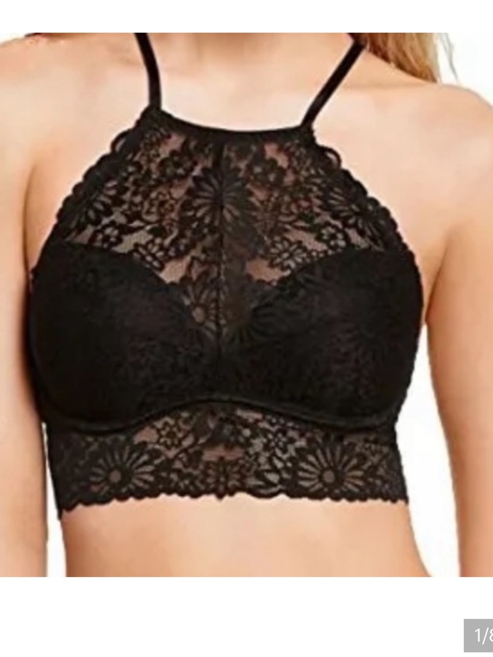 NWT Victoria's Secret PINK Halter Bralette Bra Black Floral Lace S